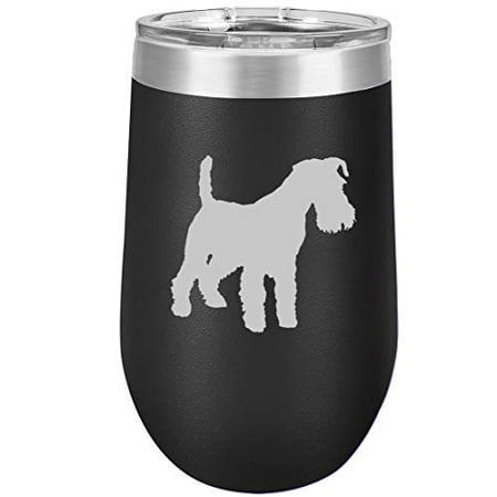 

16 oz Double Wall Vacuum Insulated Stainless Steel Stemless Wine Tumbler Glass Coffee Travel Mug With Lid Miniature Schnauzer (Black)