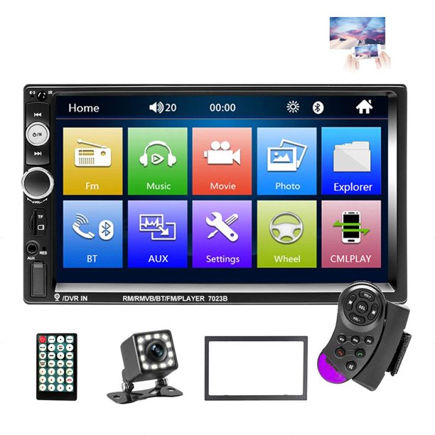 Ekat Doble Din Receptor Estéreo Para Automóvil Bluetooth Pantalla Táctil De 7 Pulgadas Unidad Principal De Radio Para Automóvil Reproductor Digital De Video Mp5 Soporte Mirror Link Tf Fm Aux Usb + Cám