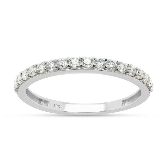 Round Cut Lab Created Moissanite Diamond Half Eternity Engagement Anniversary Wedding Band Ring In 10K White Gold(G-H Color,VVS1 Clarity,0.40 Cttw)-4