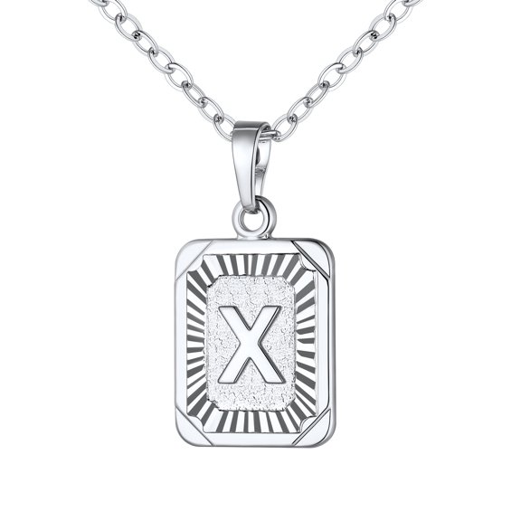 U7 Initial Monogram Necklace Letter Silver Pendant X for Women Men,Square Capital Resizable Chain