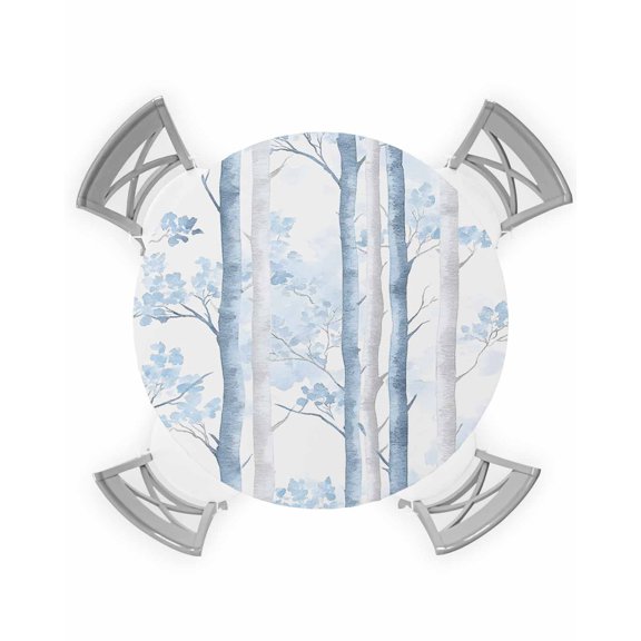 nqOlkjepod Blue Grey Branches Round Tablecloth, Fitted Table Cover with Elastic for 36"-44" Round Tables, Vintage Blue Forest Gray Table Cloth Outdoor Indoor Dinning Party Waterproof Tablecloths
