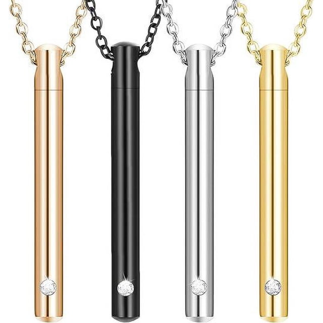 Urn Necklace for Ashes Stainless Steel Cremation Necklace with Crystal Memorial Pendant Necklace