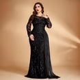 thumbnail image 3 of AURA Plus Size Evening Dress Sequin Beaded Long Sleeve Party Long Length Black 0XL-4XL, 3 of 6