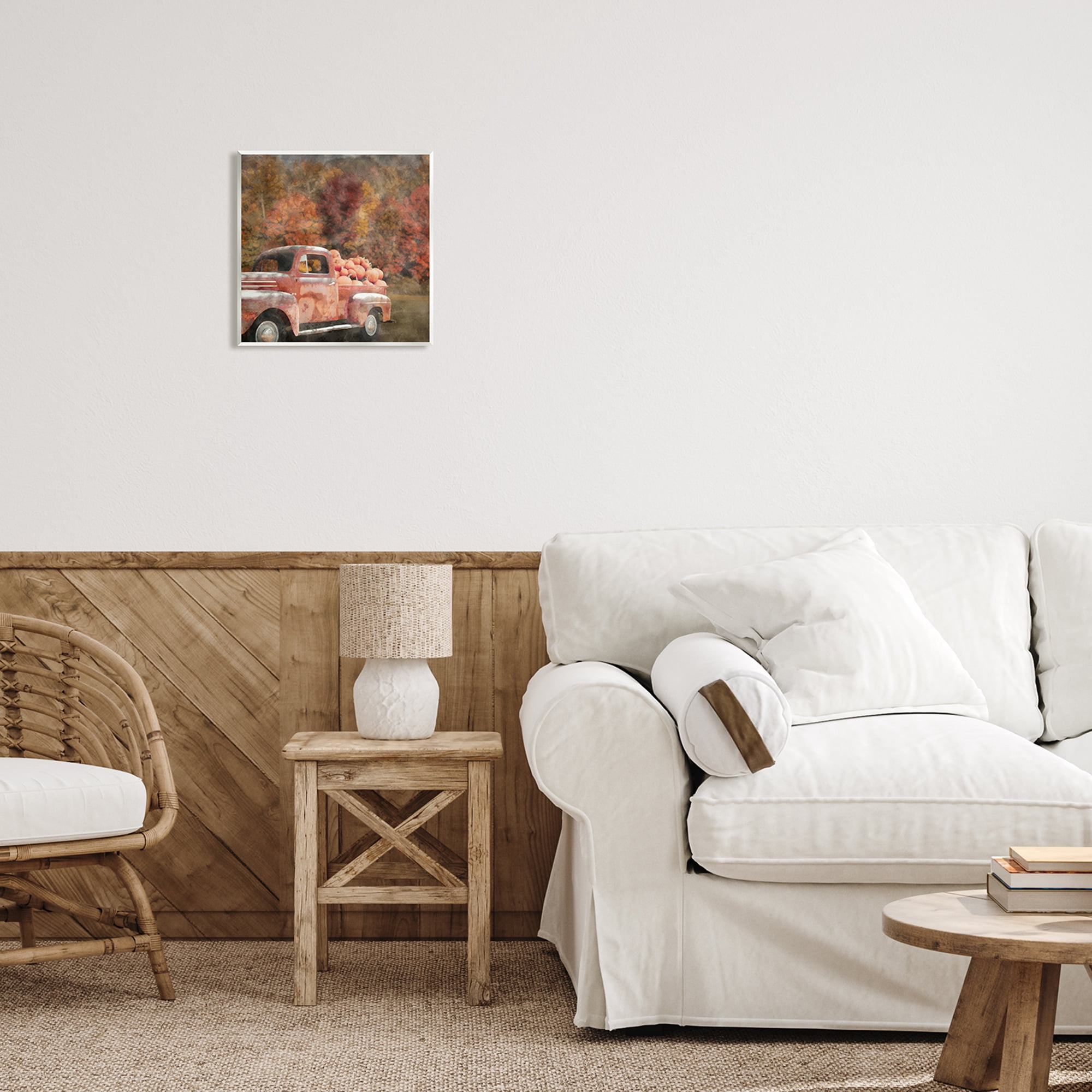 Stupell Industries Fall Truck with Pumpkins Holiday Painting Unframed Art Print Wall Art, 12 x 12