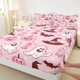 thumbnail image 3 of Homewish Pastel Halloween Ghost Bed Sheets,Bat Candle Pumpkin Pattern Full Size Sheets,Light Pink Brown,4pcs,1 Flat Sheet,1 Fitted Sheet and 2 Pillowcases, 3 of 6