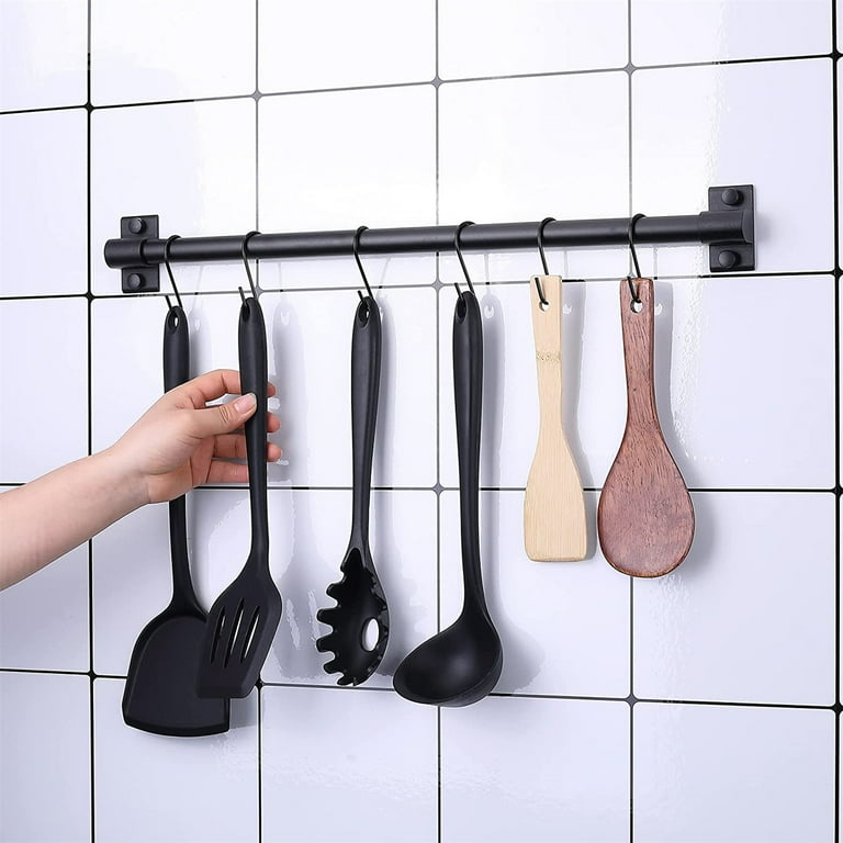 Casewin 20 Small S Hook Pack Black Coated S Hooks for Hanging on Heavy Duty Shelving Garage Grid Wall Storage Racks Bakers Racks Black Hanging Hooks for Hanging Pot