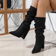thumbnail image 3 of Dakaela Womens Slouchy Mid Calf Boots Suede Slip on Chunky Block Heel Pumps Dressy Riding Tall Boot, 3 of 6