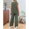 thumbnail image 4 of Two Piece Sets for Women Summer Outfits Lounge Sets Mock Neck Tops Wide Leg Crop Pants Green XXL, 4 of 8