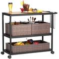 thumbnail image 1 of Outdoor Bar Cart with Removable Baskets - 3-Tier Rolling Cart for Patio, Kitchen & Living Room - Mixed Brown Steel & Rattan Design (38.2" x 15.4" x 30.3"), 1 of 7