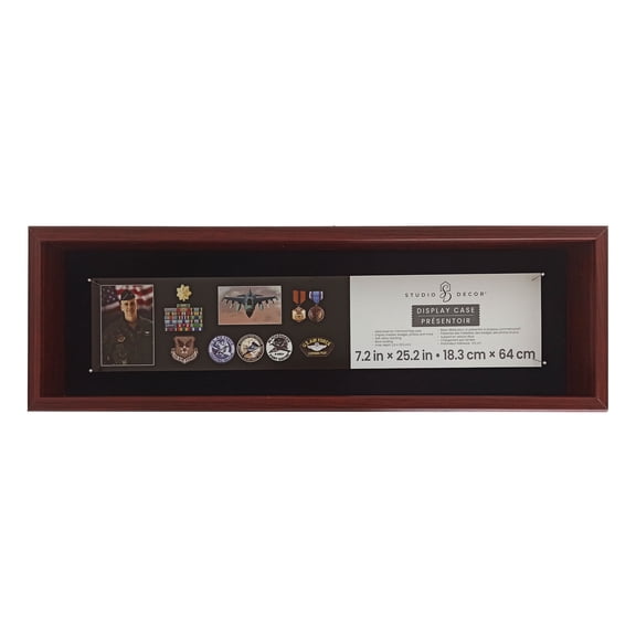 7.25" x 25.25" Mahogany Memorial Display Case by Studio Decor - Display Medals - Badges - and Memorabilia - 1 Pack