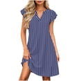 thumbnail image 4 of Blmnix with Pockets Dress for Women Striped Dress Peplum Shift Under Dress Blue Mini V-Neck Short Sleeve Adaptable Ladies Summer Dresses XL, 4 of 6