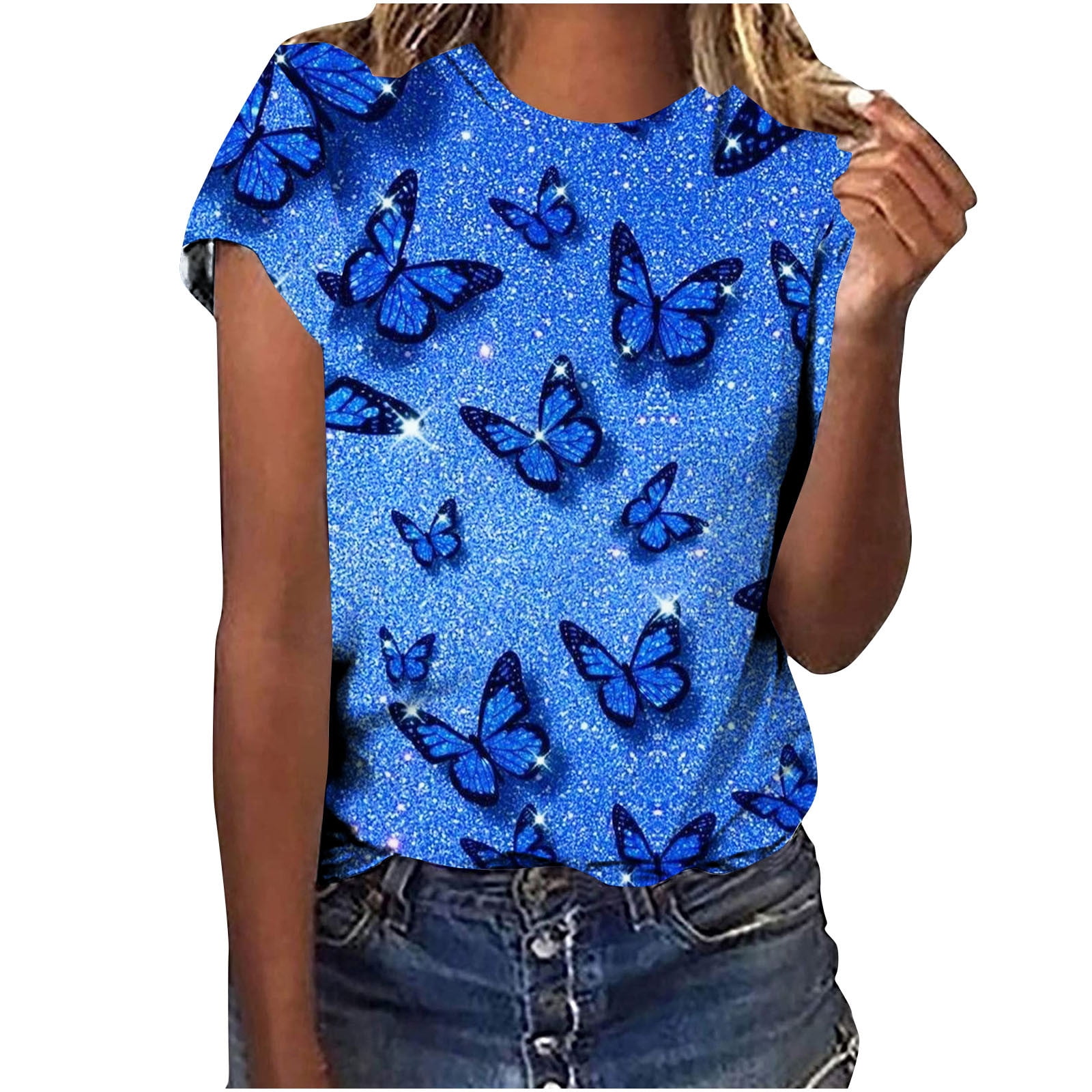 VEKDONE 2023 Clearance T Shirts for Women Butterfly Short Sleeve Casual