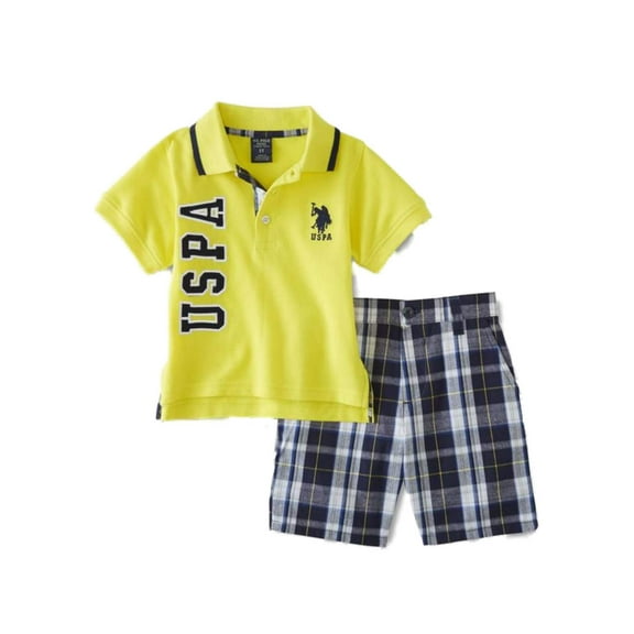 US Polo Assn Infant & Toddler Boys Yellow Polo Baby Outfit Black Plaid Set 12M