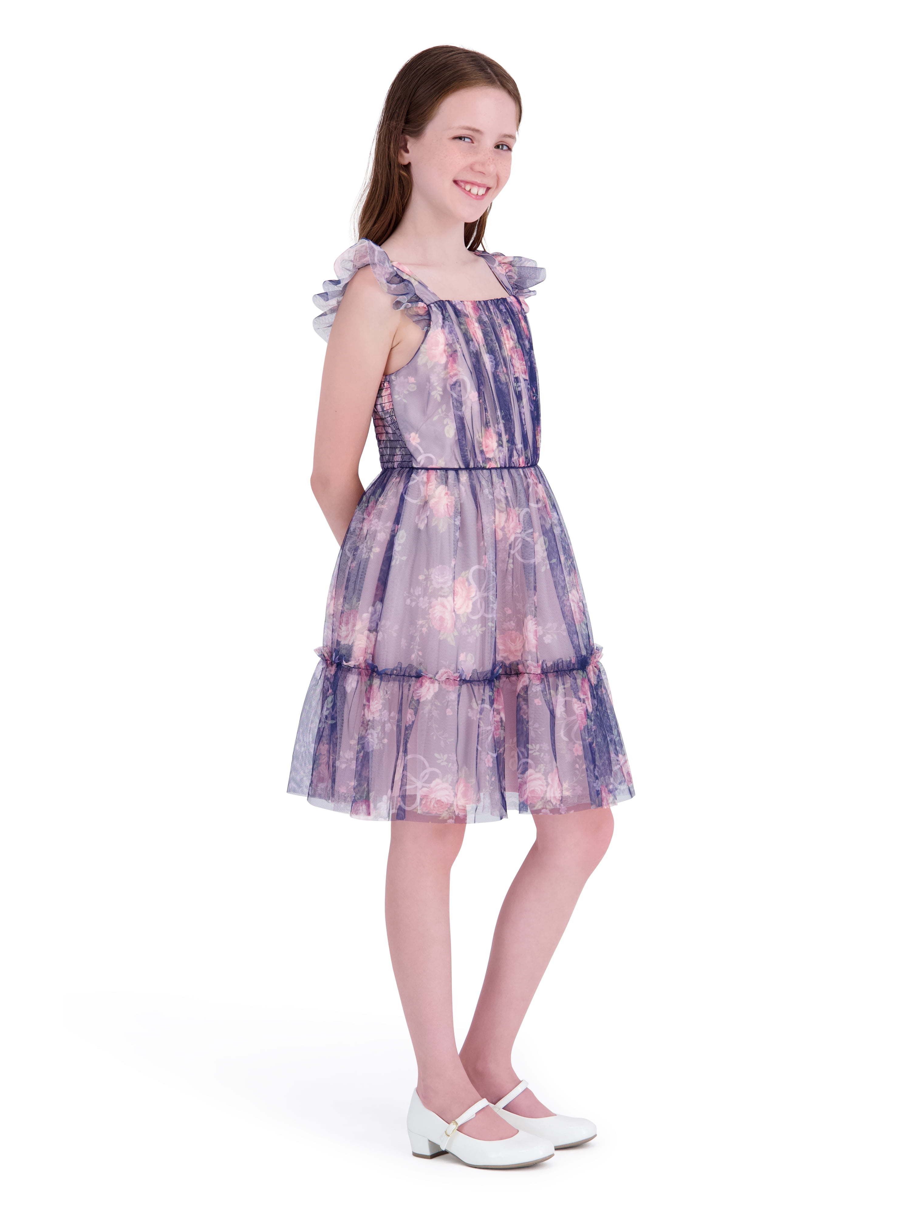 Kensie Girl Sleeveless Printed Soft Mesh Navy Dress, Sizes 4-16
