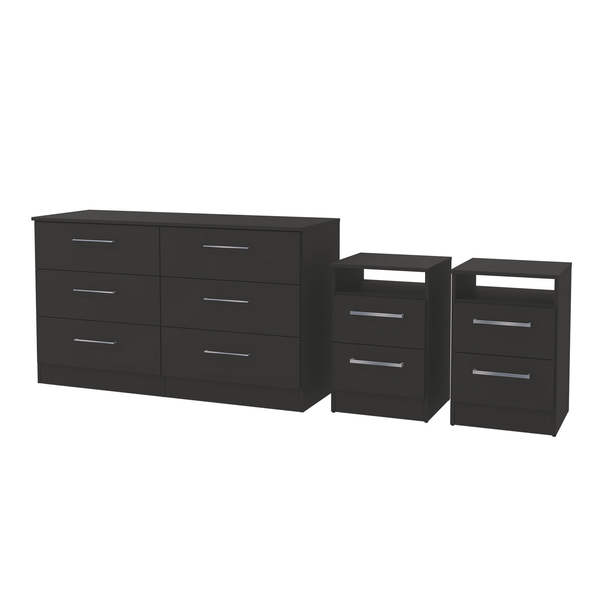 Kappesberg Liden Modern 3-Piece Black Bedroom Set with 50" W Dresser & 2 Nightstands - for Adults and Teens