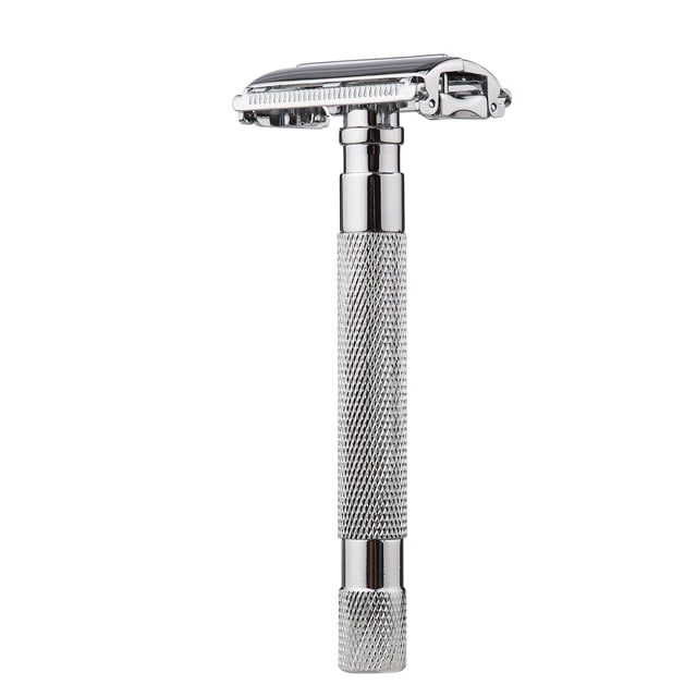 Amdohai 1 Pce Razor de Sécurité à Double Bord avec Long Manche Naturel Rotatif Razor de Rasage Barre Festonnée à Double Bord Razor de Sécurité Tête de Peigne Ouverte pour Hommes Barbier Homme Usage Domestique Outils de Rasage