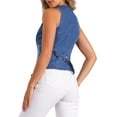 thumbnail image 3 of Chaleco de mezclilla sin mangas para mujer INSPIRE CHIC, con cuello en V y botones, chaqueta casual azul talla S, 3 of 6