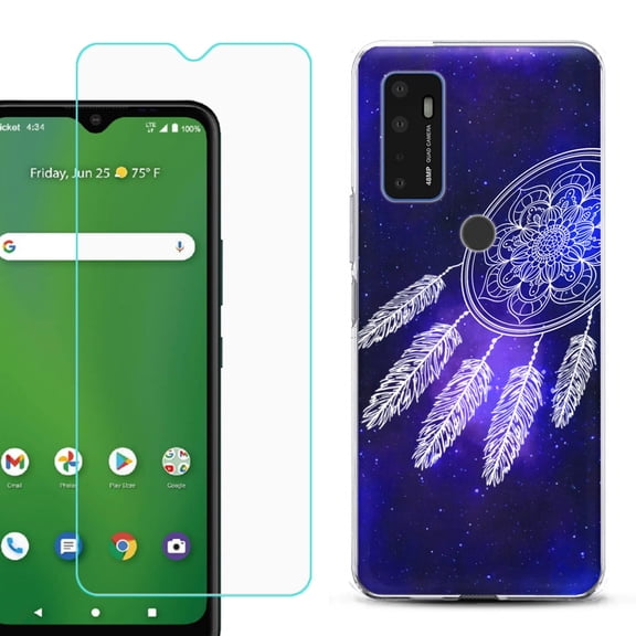 Shockproof Bumper Phone Case for AT&T Radiant Max 5G / Fusion 5G, with Tempered Glass Screen Protector, by OneToughShield ® - Dream Catcher