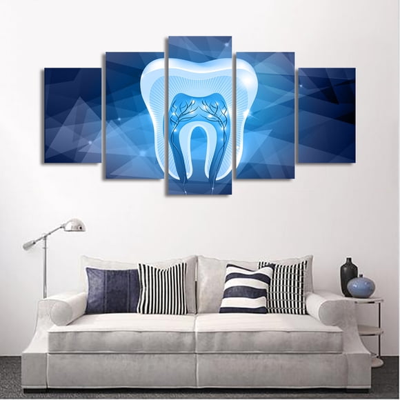 5 Panel Geometric Tooth Dental X-Ray Canvas Painting Wall Art Shining Tooth Posters and Prints for Dentistry Wall Decor No Frame, unframed.,J,L