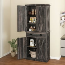 DEXTRUS 72" Kitchen Pantry Storage Cabinet, Large Drawer Farmhouse Storage Cabinet with 4 Doors, 6-Tier Freestanding Buffet Cupboards for Dining Room Living Room, Rustic Oak