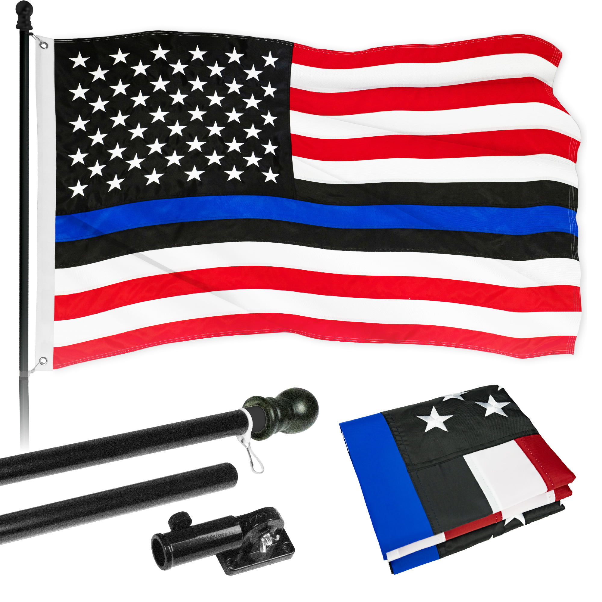 etc. New 1" Heavy Duty PVC Spinner Flag Pole Kit with Police Flag for Camping