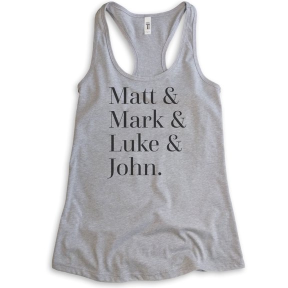 Matt, Mark, Luke, And John Disciples Tank Top, Ladies Racerback Tank, Christian Bible Religious Faith Tank, Heather Gray, XX-Large