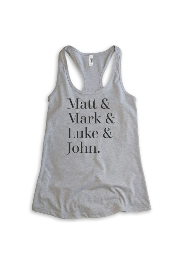 Matt, Mark, Luke, And John Disciples Tank Top, Ladies Racerback Tank, Christian Bible Religious Faith Tank, Heather Gray, Large