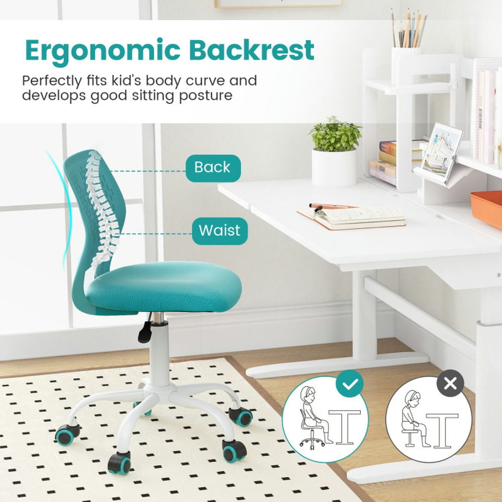 Kadyn Task Office Chair,Home Office Chair,Computer Task Chair,Ergonomic Children Study Chair with Adjustable Height-Turquoise