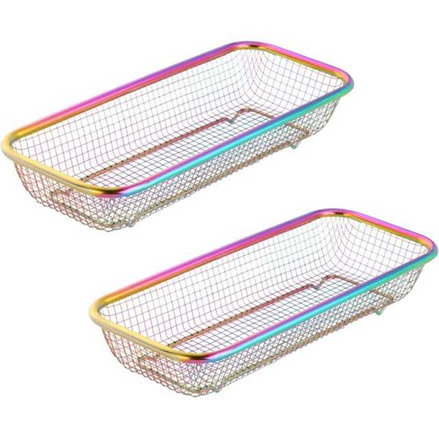 Stainless Steel Utensil Drying Rack/Chopsticks/Spoon/Fork/Knife Drainer Basket Set of 2 Flatware Storage Drainer Silverware Cutlery Basket Flatware Organizers-Rainbow Color
