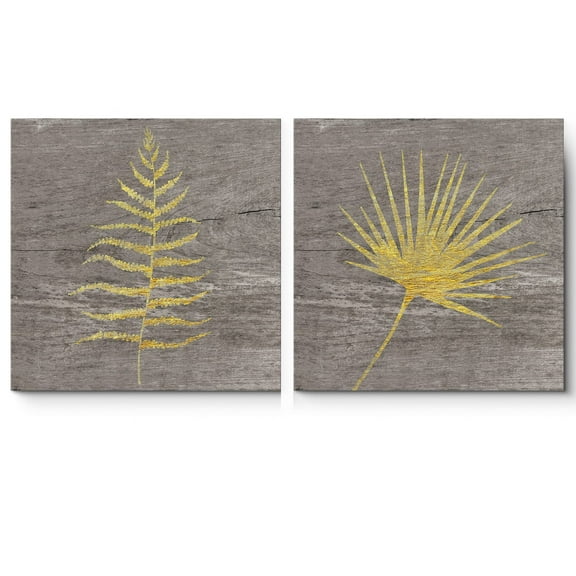wall26 Canvas Print Wall Art Set Forest Fern & Chinese Fan Palm on Wood Grain Floral Botanical Illustrations Minimalism Chic Relax/Calm Multicolor for Living Room, Bedroom, Office - 16"x16&q