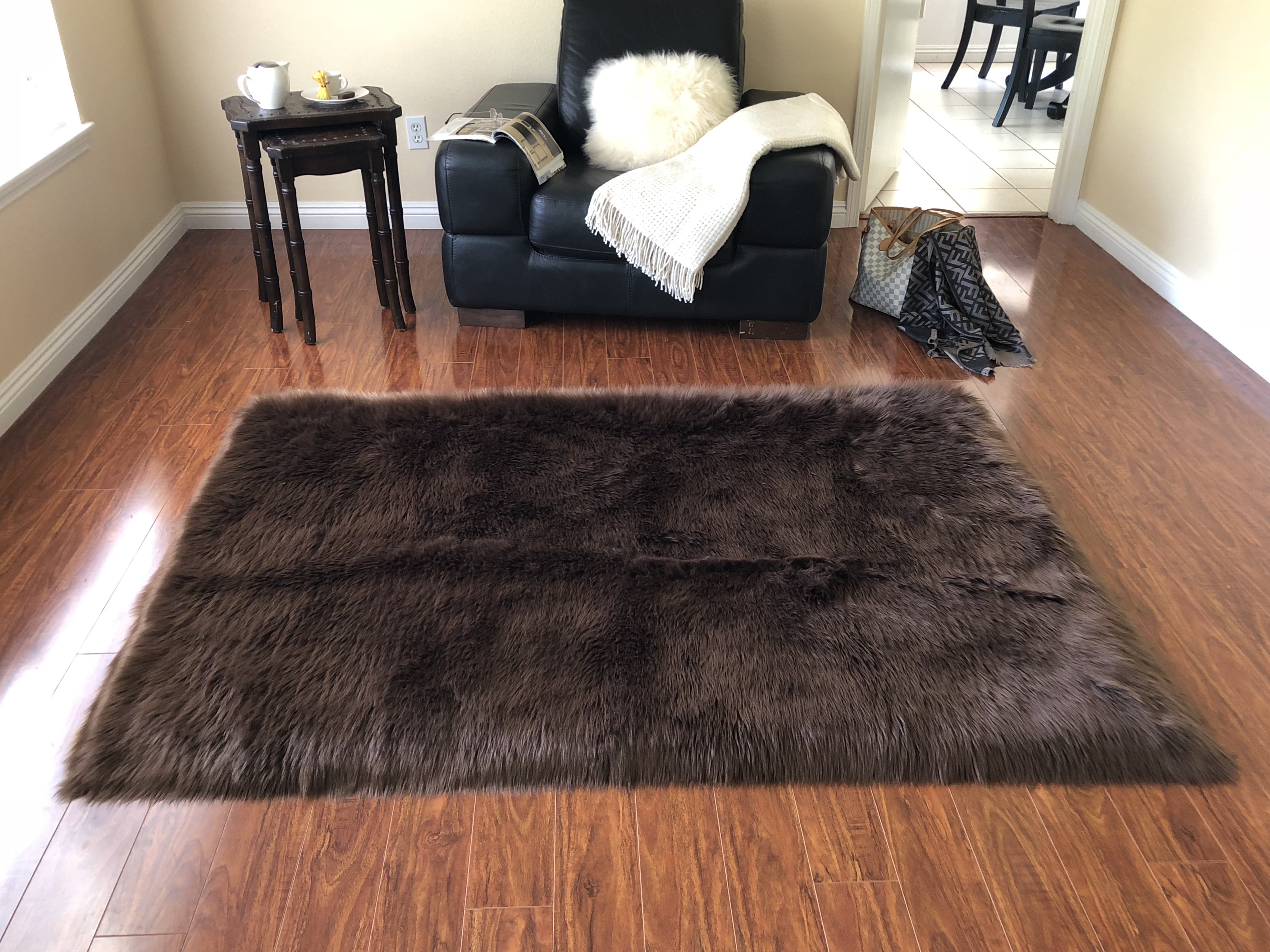 Super Soft Faux Sheepskin Silky Shag Rug, Brown 12' Square Walmart