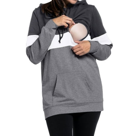 Sleeve Maternity Hoodie - LEFASHION Women Breastfeeding Colorblock Maternity Sweatshirts Comfy Layered Nursing Hoodies Tops
