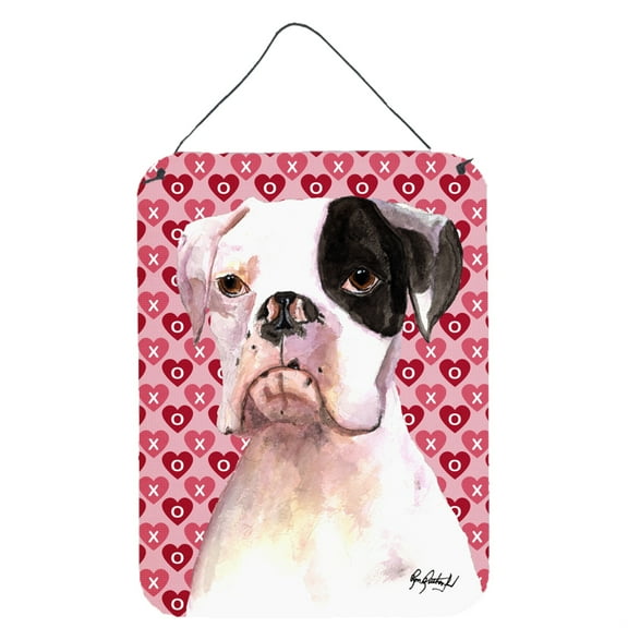 White Boxer Cooper Hearts and Love Wall or Door Hanging Prints