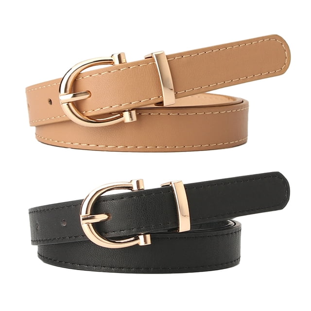 Paquete de 2 cinturones de cuero para niños para niñas, cinturón delgado de colores sólidos para niñas adolescentes con hebillas de doble junta tórica MFZFUKR BST3007199-1
