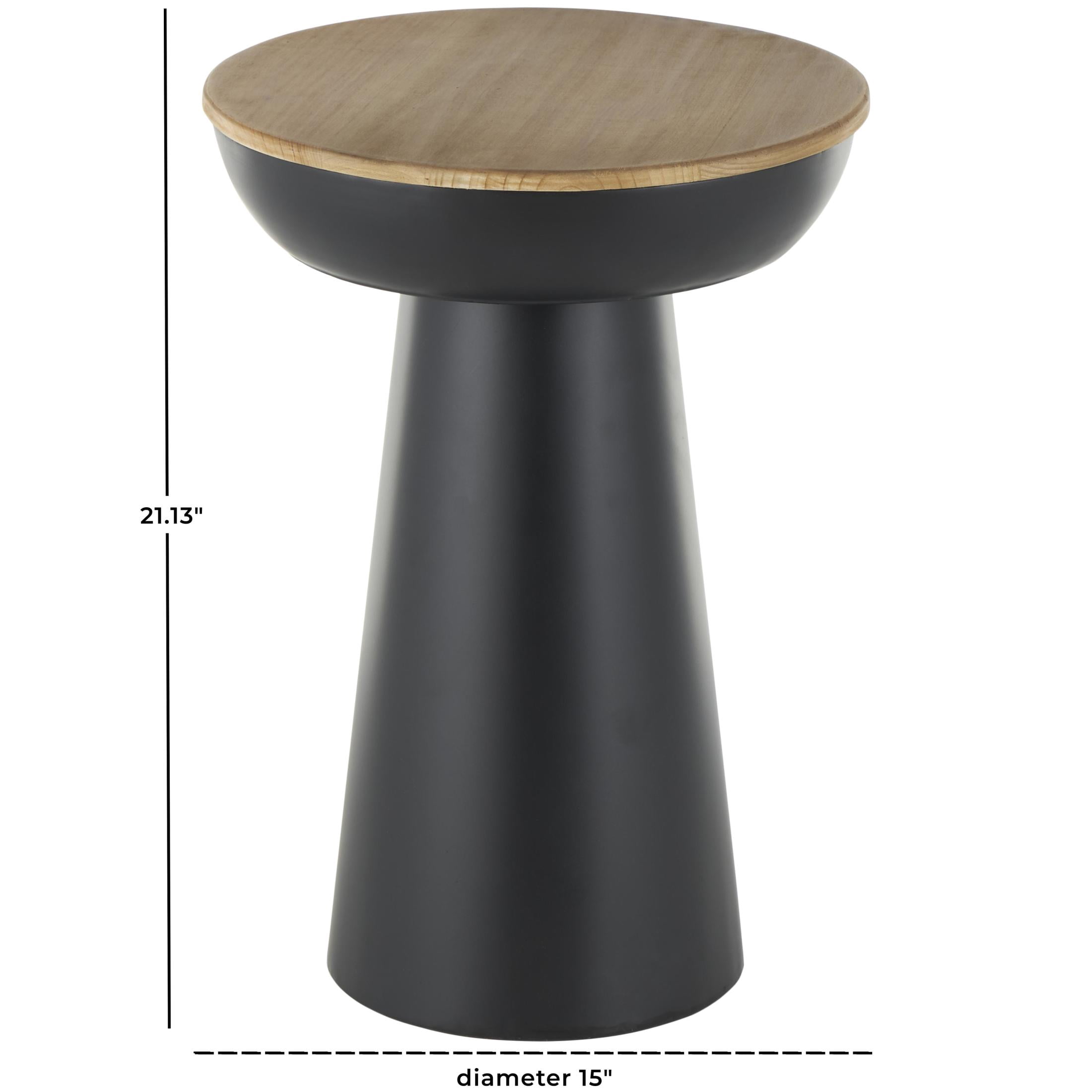 DecMode 15" x 21" Black Metal Handmade Pedestal Accent Table with Brown Wood Tabletop, 1-Piece