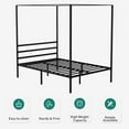 thumbnail image 2 of Dextrus Metal Canopy Bed Frame 14 Inch Platform Four Posters Bed with Built-in Headboard Strong Metal Slat Mattress Support, No Box Spring Needed, Black, Full Size, 2 of 9