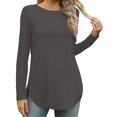 thumbnail image 2 of miqiqism Great discounts！Women Shirts Round Neck Pullover Tops Loose Tunic Blouses Solid Tees Juniors Long Sleeve Clothing Fall,Solid_Dark Gray,XX-Large, 2 of 6
