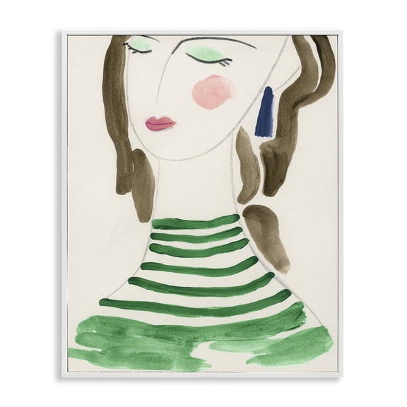 Stupell Industries Woman in Green Stripes People Painting White Framed Art Print Wall Art, 24 x 30