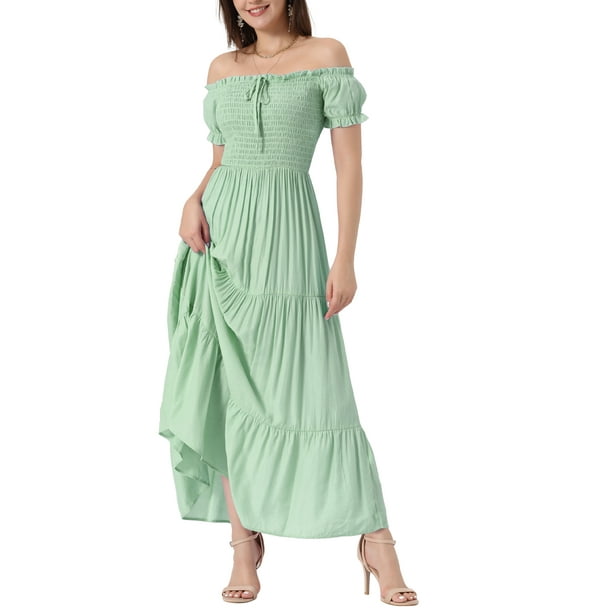 INSPIRE CHIC Vestido Midi con Mangas Abullonadas y Volantes para Mujer, Talla XL, Verde Claro
