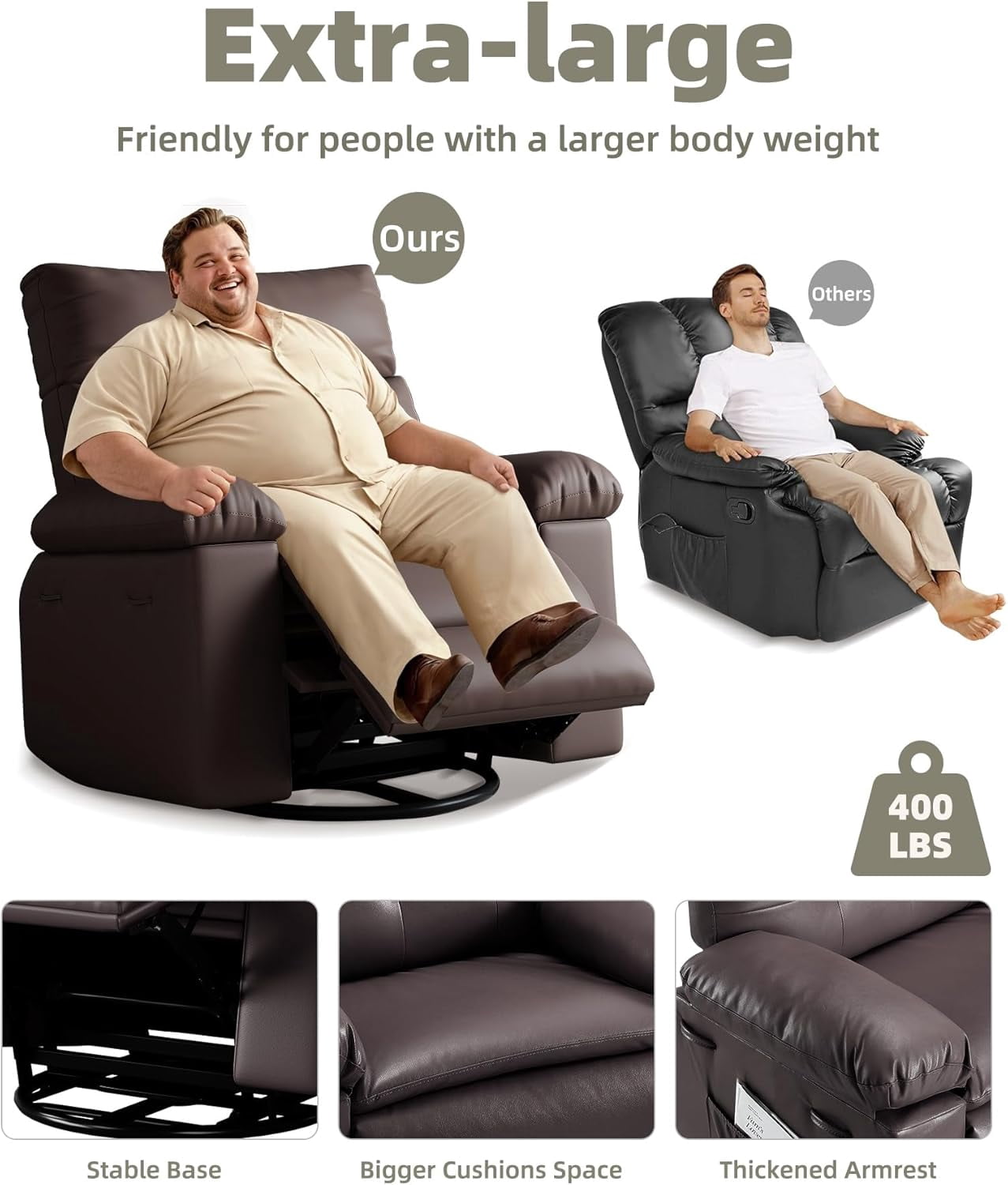 EastVita Oversized Recliner Chairs with Heat and Massage - 360 Swivel Lazy Boy Recliner Chair for Adults - Manual Rocking Chair with Remote Control for Living Rooms/Bedrooms and Nurseries - Creamy