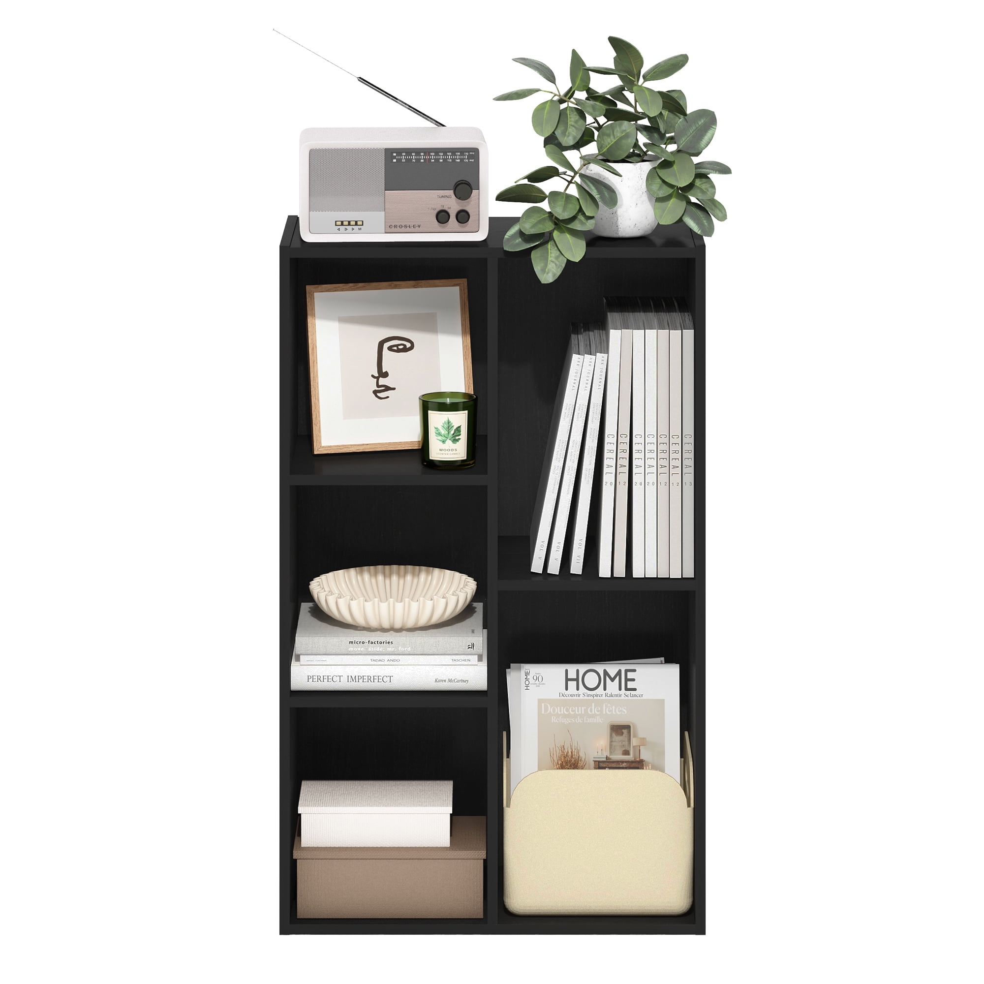Furinno LUDER Book Shelf, 5-Cube Bookshelf, Reversible Bookcase, 9.4 x 19.5 x 31.5, for Living Room, Bedroom, Home Office, Darkwood