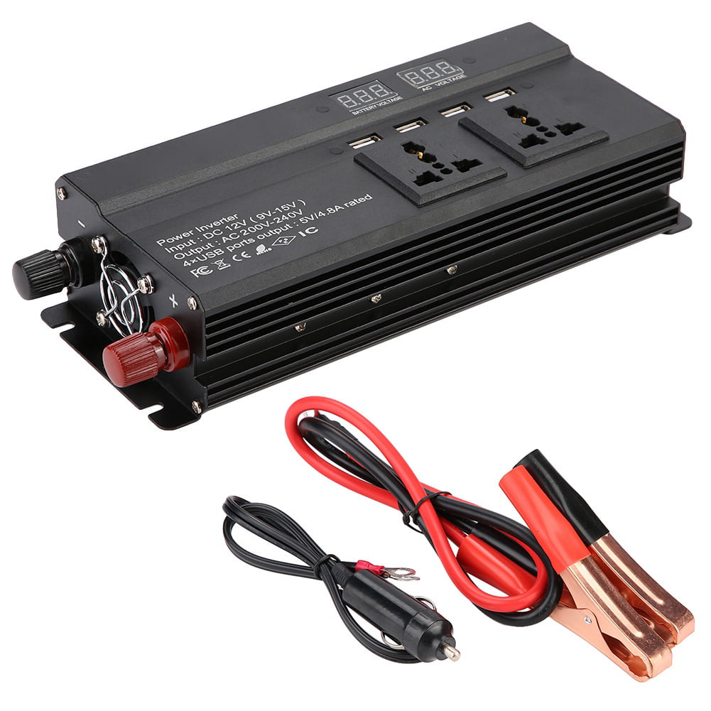 KAIDS Full Power 1200W Car Power Inverter DC 12V to 110V AC Car Inverter USB Ports Charger Adapter Car Plug Converter with Switch and Current LED Screen 1200w 