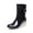 Black, variant on Women's Mid Calf Rain Boots Waterproof Garden Shoes Buckle Side Zipper High-heeled Transparent Wedge Rain Shoes On
