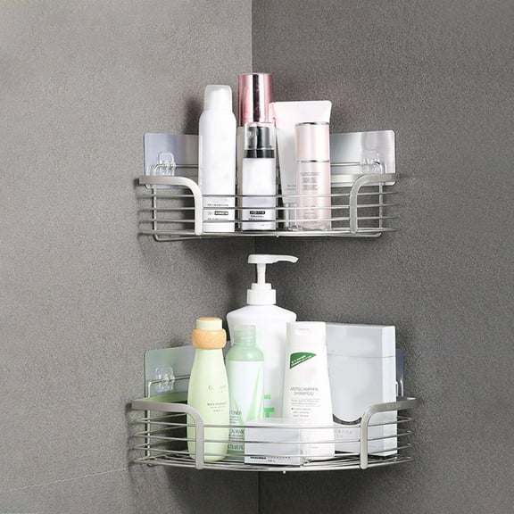 LEORX Silver Wall Mounted Corner Shower Organizer with Fast Drain Design