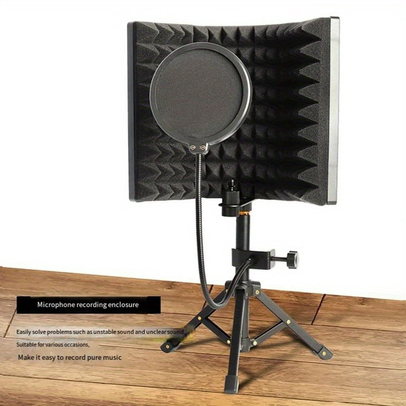 Professional Studio Microphone Windscreen with Metal Stand & Pop Filter - Noise Reduction Foam Cover for Podcasting, Recording, Singing, Voiceover - Durable Metal Bracket & ABS Soundproofing Net