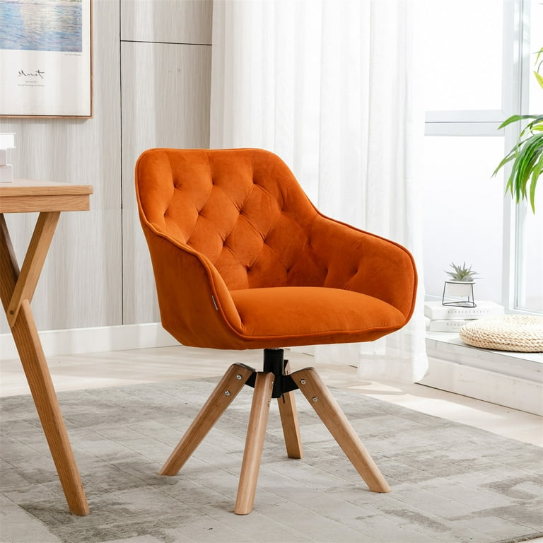Armless Accent Chair, Modern Writing Desk Chair with Solid Wooden Legs and  Tufted Upholstered Seat Cushion, Chair for Living Rooms Kitchen Dining Room  Bedrooms Dorm Apartment, Orange 