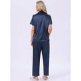 thumbnail image 4 of DARING DIVA Satin Pajamas Silky Button Down Short Sleeve Shirt Pants Set S Navy, 4 of 7