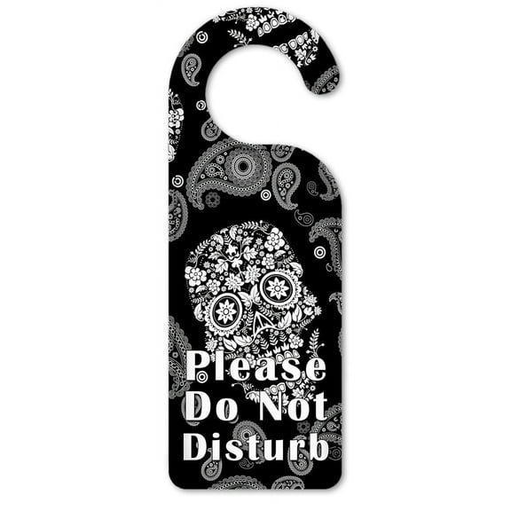Do Not Disturb Door Knob Hanger Sign - White Sugar Skulls
