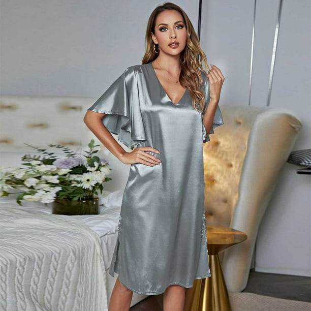 Robe De Chambre Femme Robe Pyjama Femme Manches Courtes Col V