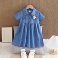 thumbnail image 4 of Cethrio Kids Girls Denim Dresses, Short Sleeve A-Line Casual Summer Dresses Jean Dresses es Blue Size 3-4T, 4 of 5